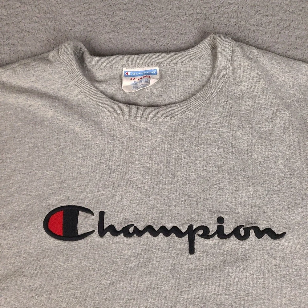 Champion T-Shirt Mens 3XL Gray Embroidered Script‎ Logo Short Sleeve - Picture 2 of 11